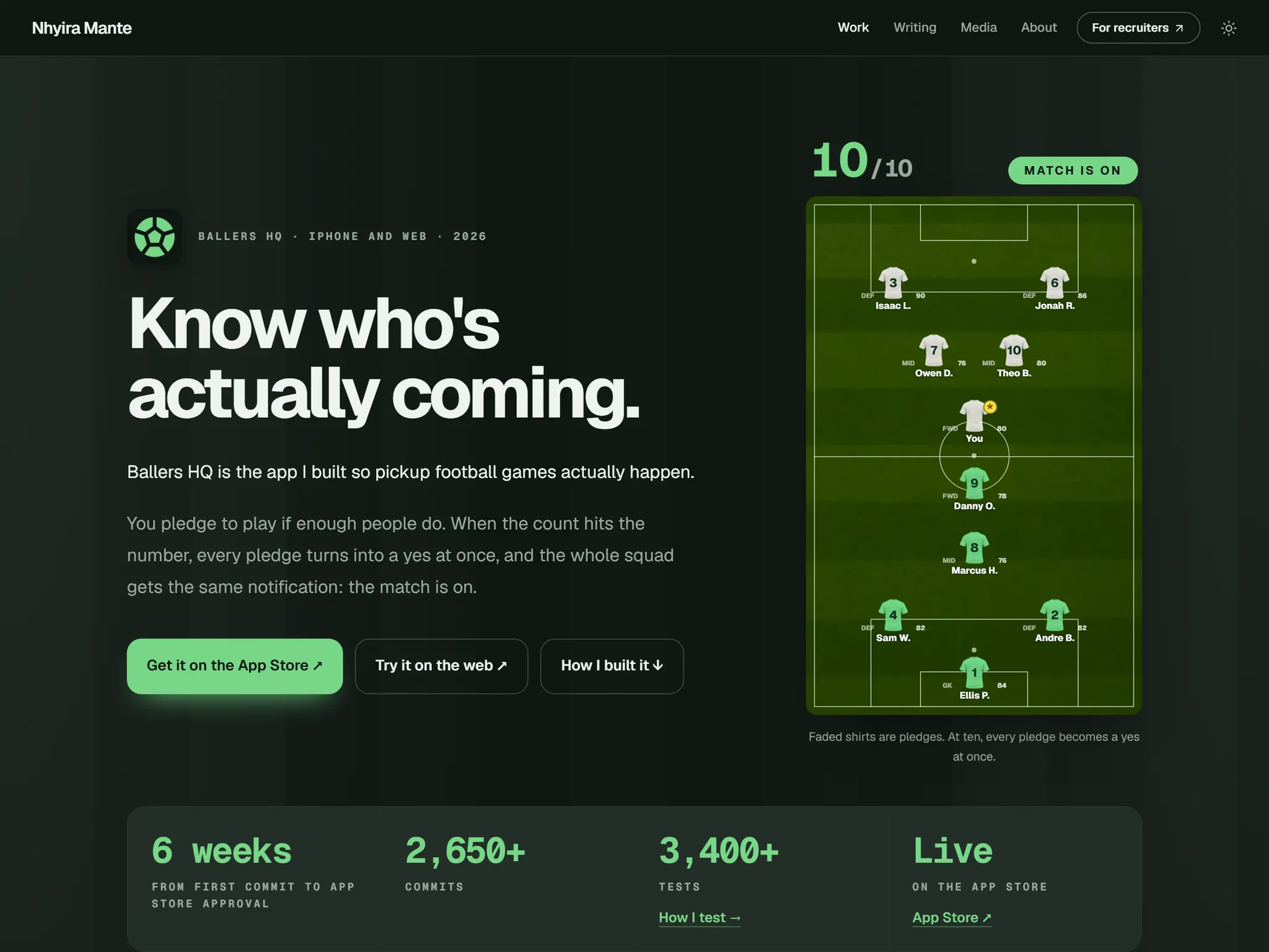 The Ballers HQ deep dive: Know who's actually coming, the pitch filling to 10 of 10, and 6 weeks, 2,650+ commits, 3,400+ tests